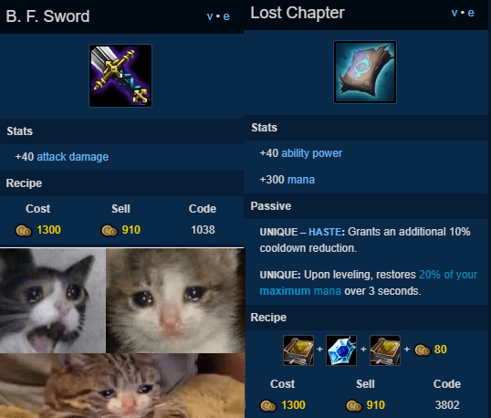 For the same price of 1300 gold, the BF Sword clearly provides far less utility and power compared to the Lost Chapter