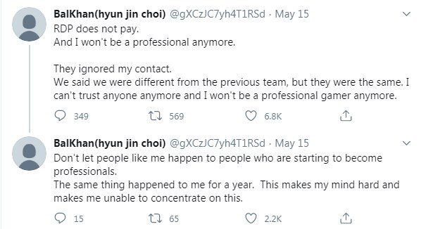 Player BalKhan speaks out against Redemption for months of unpaid salaries and decides not to pursue a professional career due to being misled by too many organizations