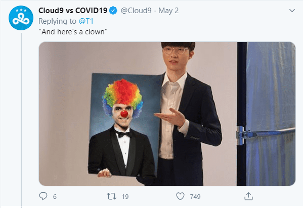Team Cloud 9: "And here is a clown (in the photo is Nisqy from Team C9)"