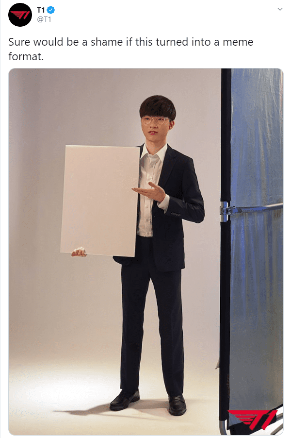 T1: "It would be quite embarrassing if this photo became a meme"
