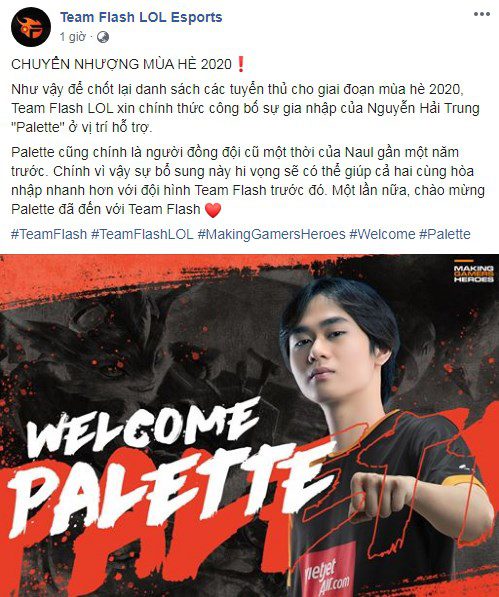 Official announcement from Team Flash regarding Palette's acquisition