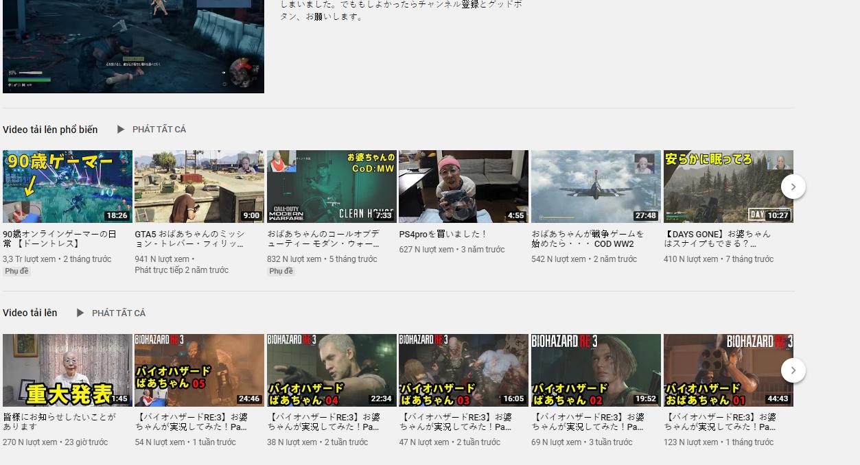 Grandma Hamako Mori's YouTube channel has a total of 108 videos with nearly 200,000 followers
