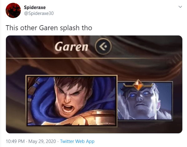 The community has spotted Garen's new skin, what's strange here is that the gem icon has the color of the Ultimate skin but has the shape of the Legendary skin