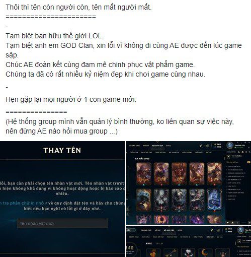 The post selling the account of the owner of Vietnam's most powerful League of Legends account