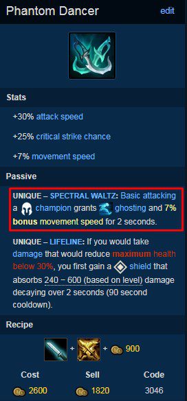 Phantom Blade adds too much movement speed while essentially being a critical item