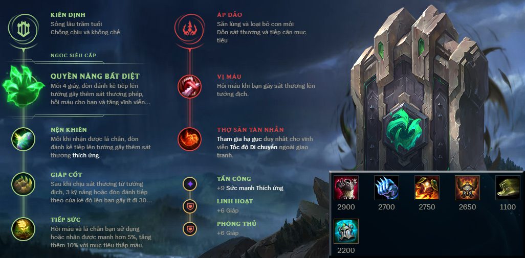 Recommended runes and items for Poppy when facing a full physical damage team