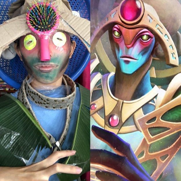 Female gamer cosplaying in a 