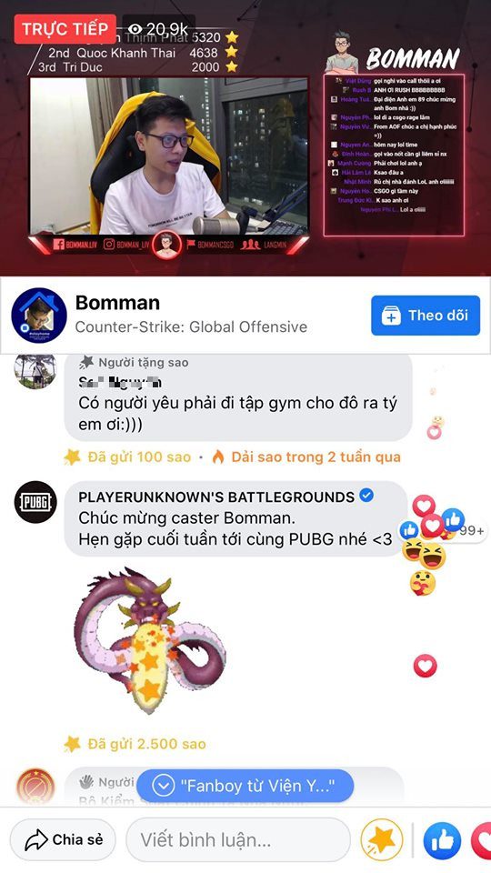 Even the official PUBG fan page generously donated 2500 stars