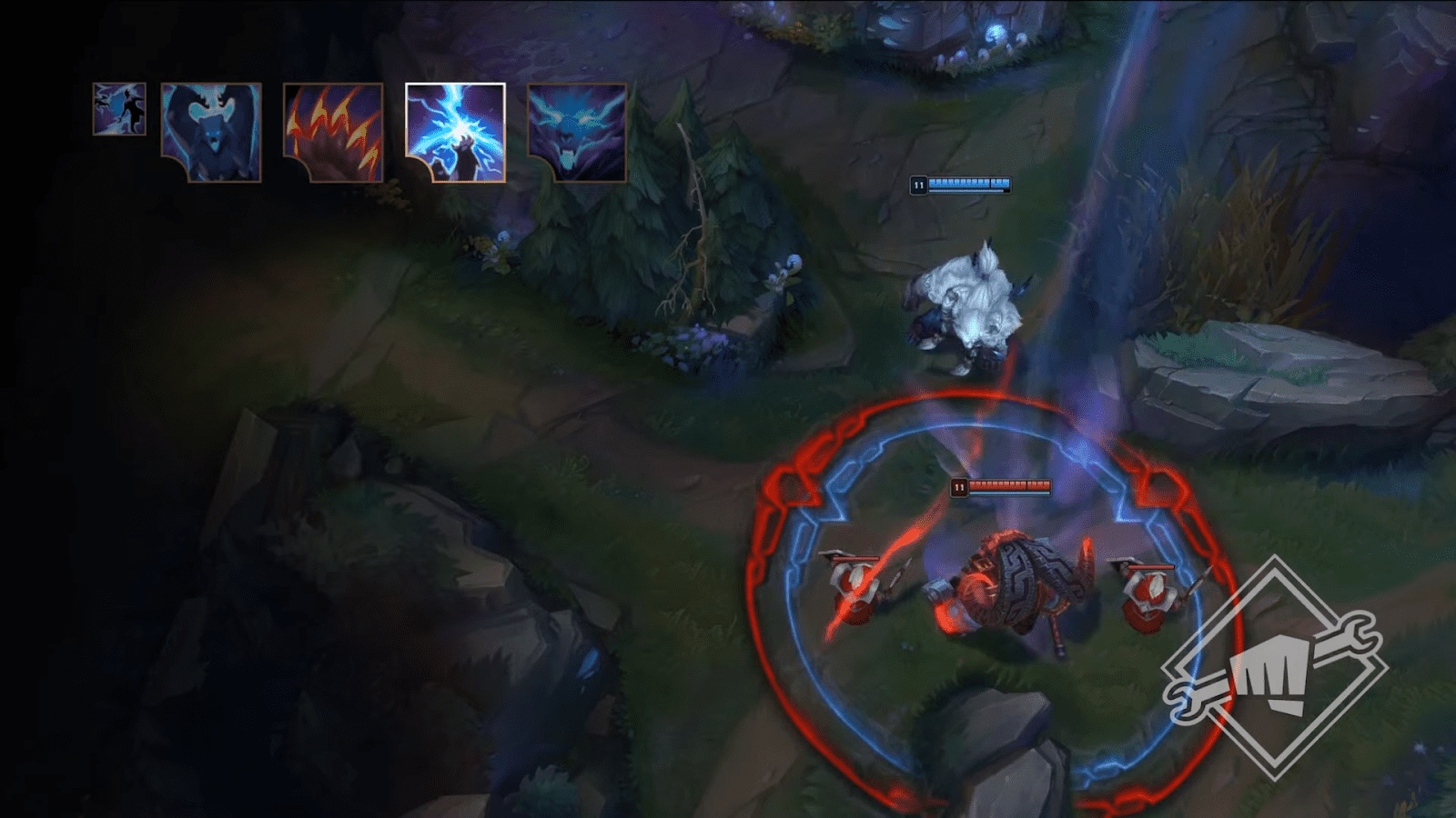 E: Summons a thunderstorm that deals damage to enemies within its area, if Volibear stands in the storm, he will receive a shield