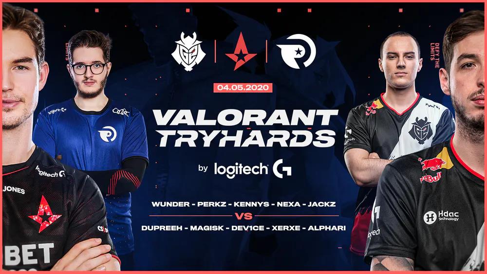 A Valorant showmatch featuring members of G2 Esports, Astralis, and Origen