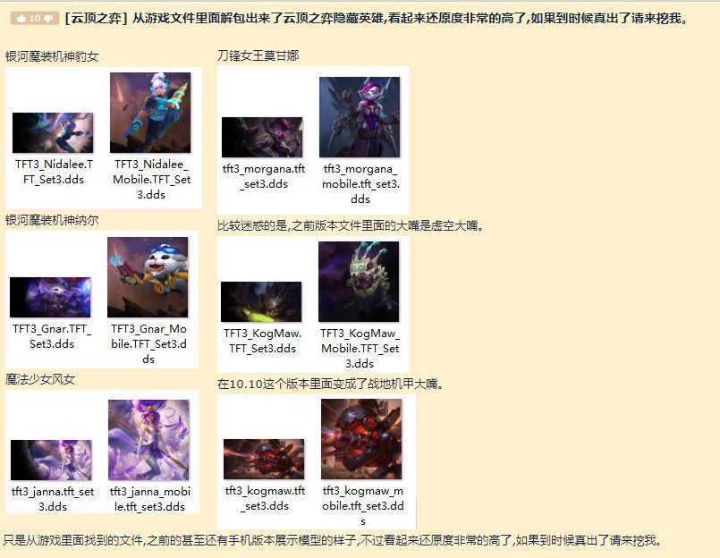 Images said to depict 5 new champions including Nidalee, Gnar, Janna, Morgana, and Kog'Maw.