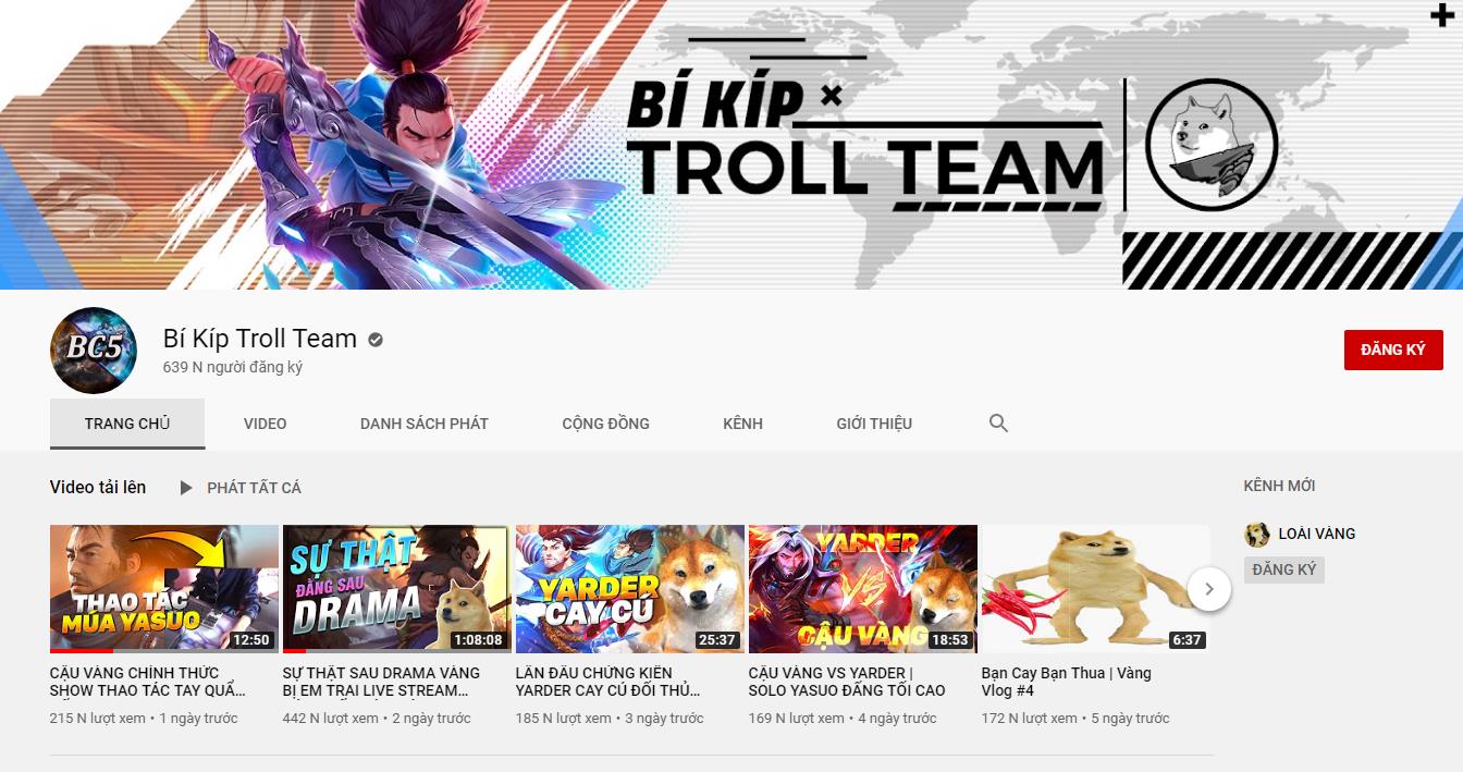 After the unexpected clip removal, Cậu Vàng's Bí Kíp Troll Team channel has not featured new clips or livestreams