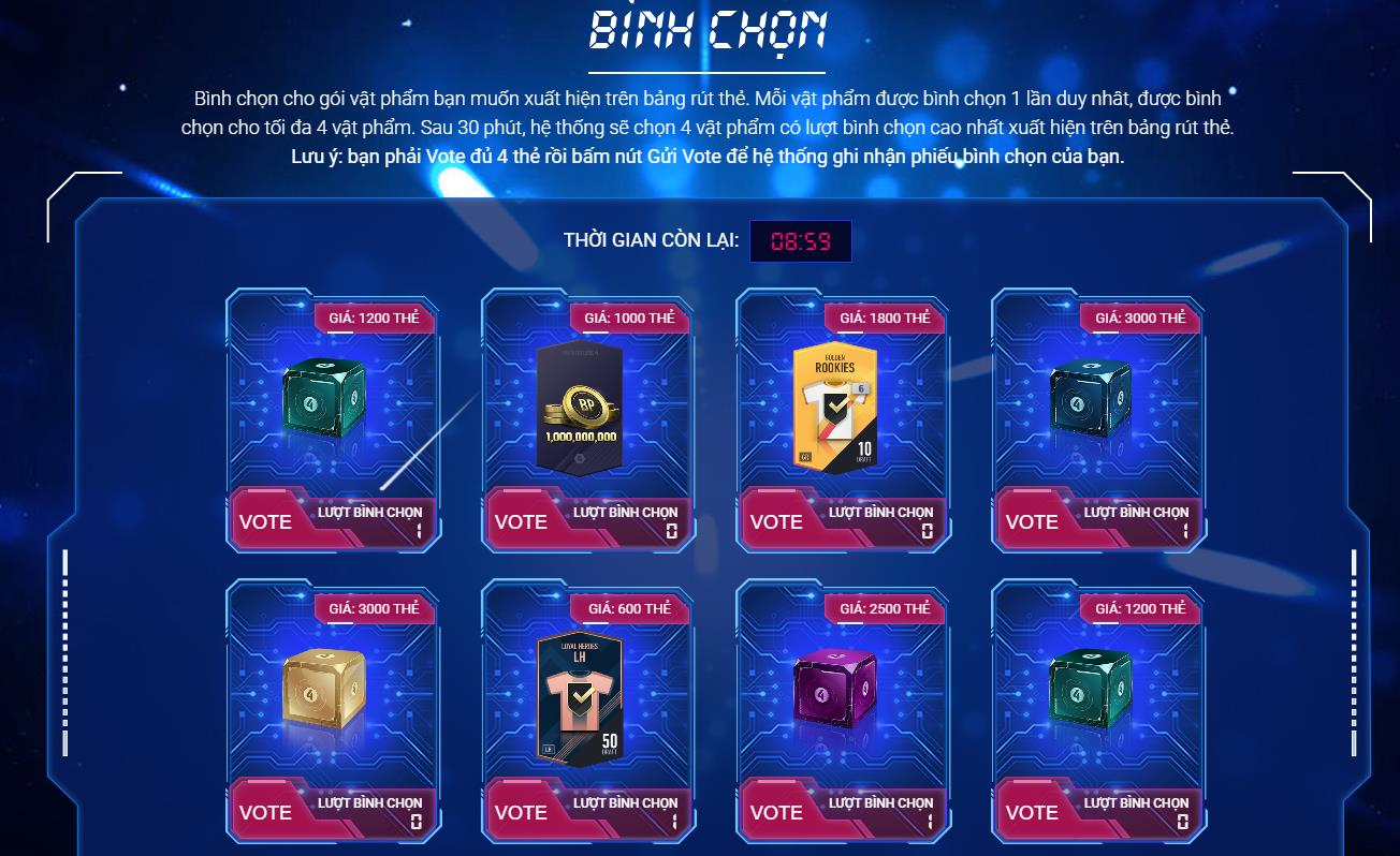 Voting board for attractive items every 30 minutes.