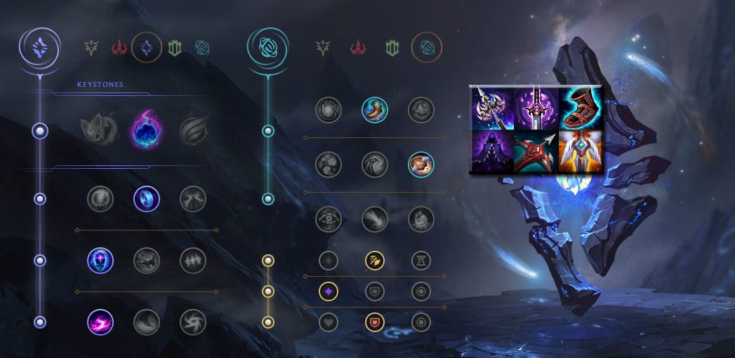 Recommended runes and items for Varus focusing on long-range poke damage