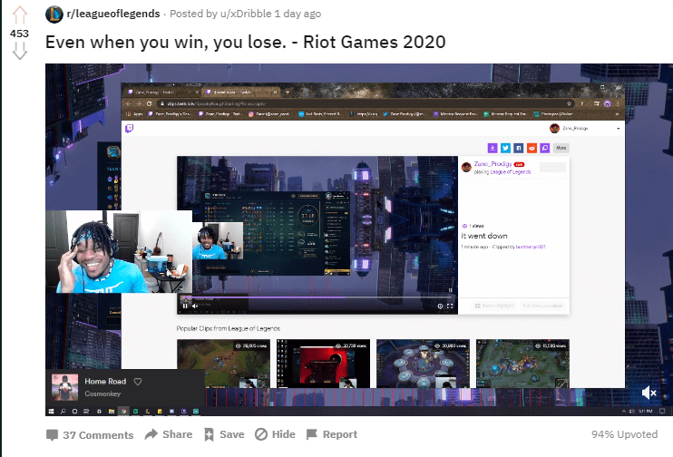 An article titled 'Even when you win, you still lose - Riot Games 2020'