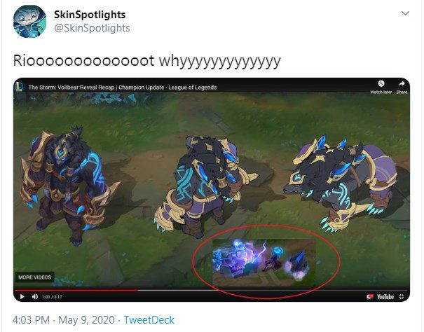 Riot used Skin Spotlight's branding (the letter S on the map) in the Volibear recap video without the channel owner’s permission