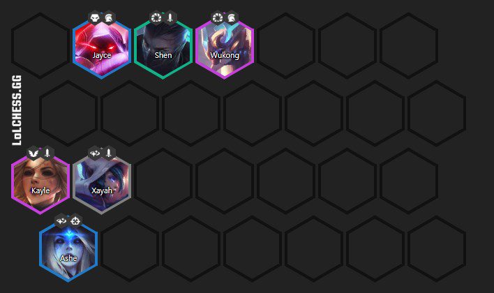 The basic composition in the mid-game, if there’s no Ashe then Kassadin is a good choice