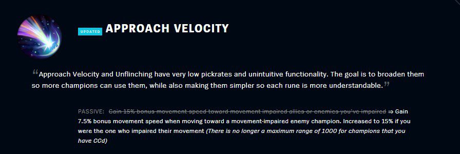 The Approach Velocity rune now suits champions with crowd control more than protecting teammates