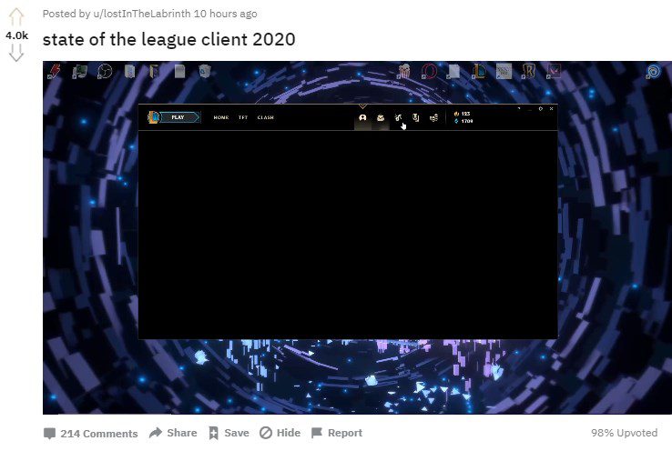 League of Legends client turns into black screen in the new version