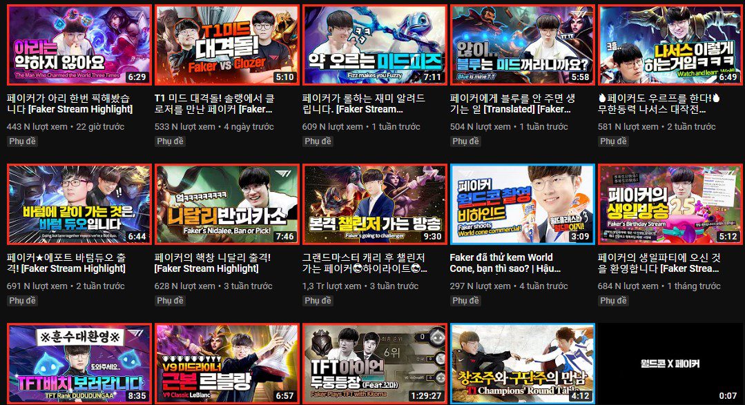 Faker's channel is a prime example, as 90% of the videos are highlights from his streams