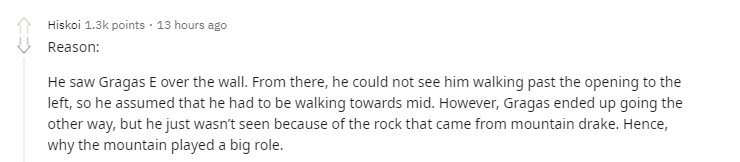 Faker saw Gragas E towards the wall. But he didn't see any movement signs in the left corner, so he assumed Gragas would head towards mid-lane. However, Gragas ultimately went in a different direction, but Faker couldn't see that due to the rock that appeared there from the Earth Dragon's effect limiting his vision. He saw Gragas E on the wall. That's why the Earth Dragon had such a significant impact as seen in that play.