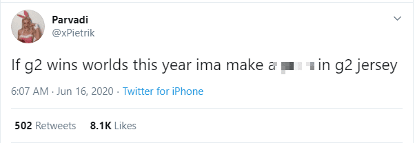 Bold statement, Parvadi immediately received over 8000 likes on Twitter