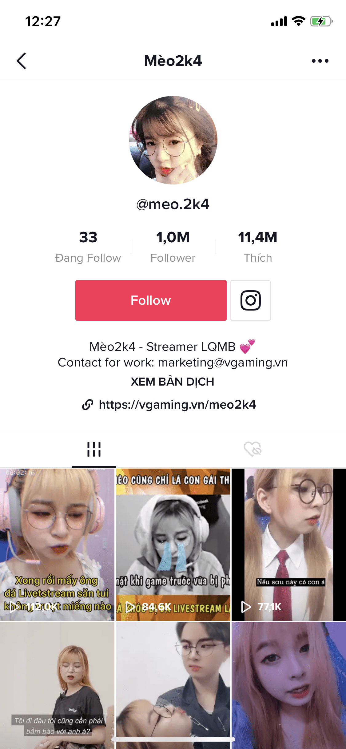 Mèo 2k4 is one of the few streamers to reach 1 million followers on TikTok