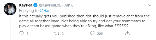 If that's all it takes to get punished, Riot might as well remove the chat feature. How can you encourage or push your teammates in a game when they're willing to AFK? What the heck???