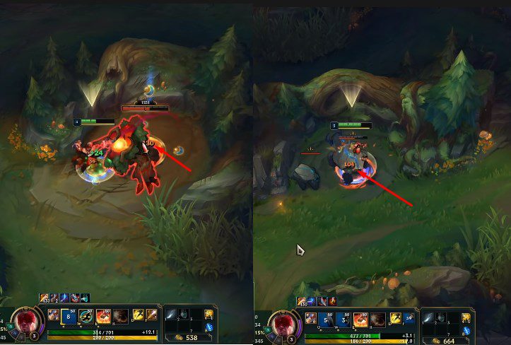 With the same amount of damage, Lee Sin's auto attacks on the Red Buff deal 130 damage, while on the Golem it is only 104. You need to save Smite for this camp to eat it as quickly as possible