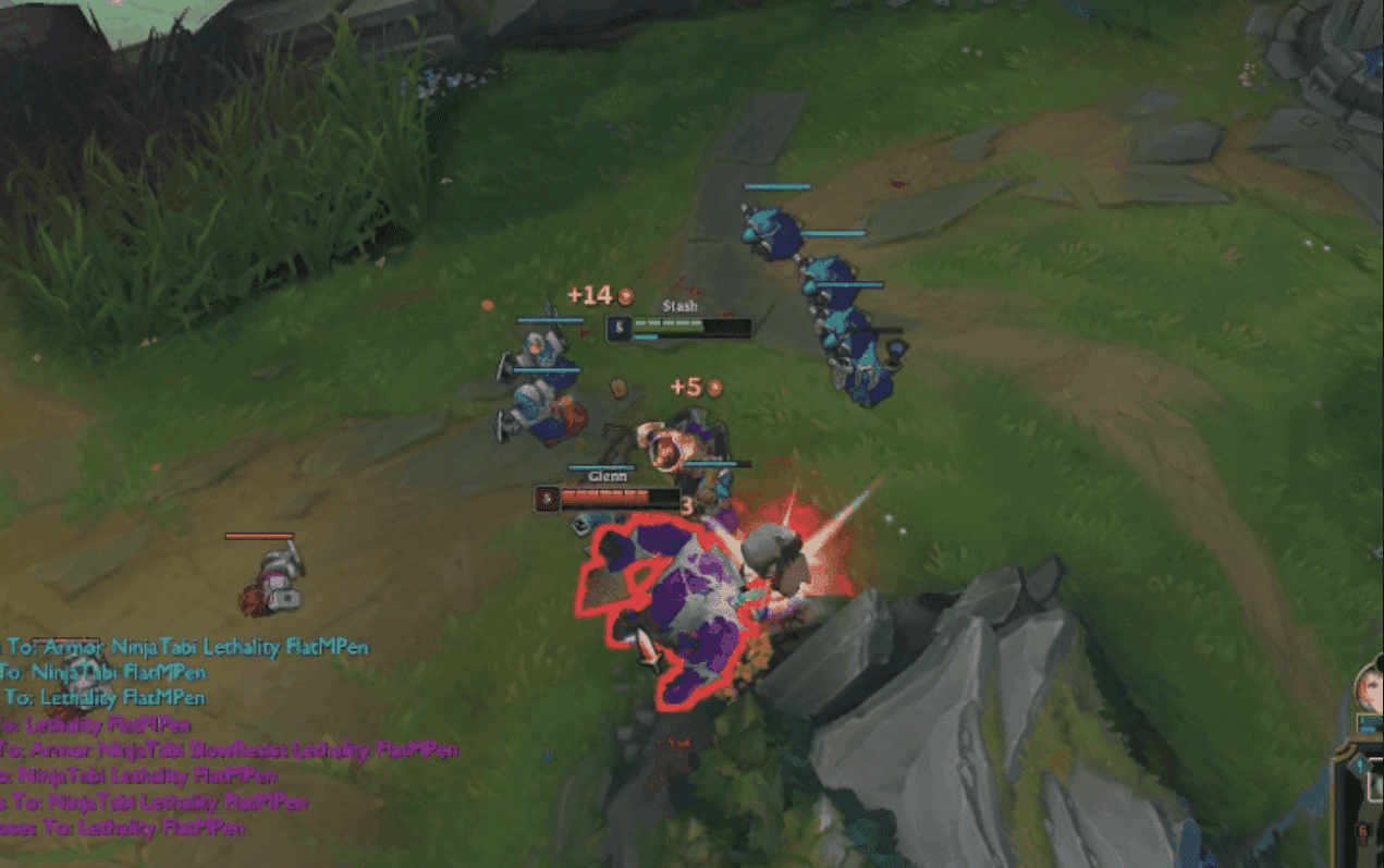 A portrait of a new champion appearing just above the mini-map of the image