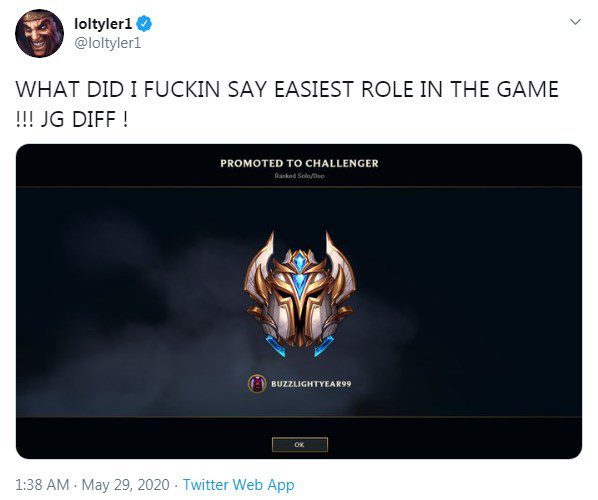 The reason Tyler1 was off-stream for a month was actually to focus on try-harding to reach Diamond