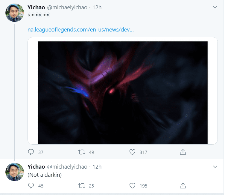 Riot Yichao confirms that it is not a Darkin