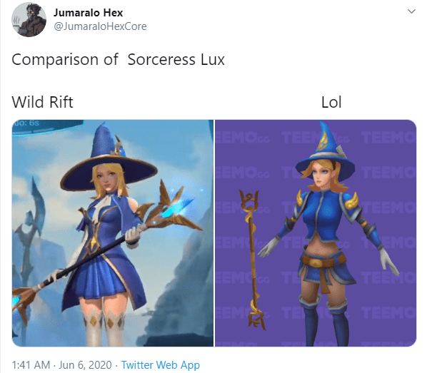 Comparison between the two skins in the two games