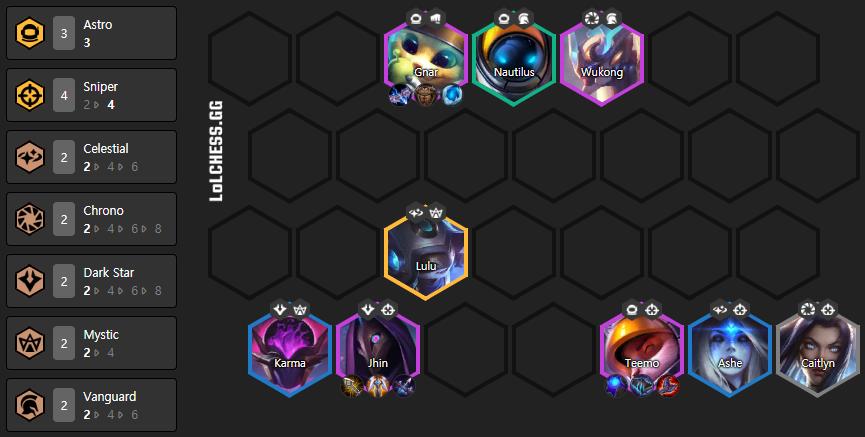 Composition with 2 main damage sources: Jhin's physical damage and Teemo's magic damage