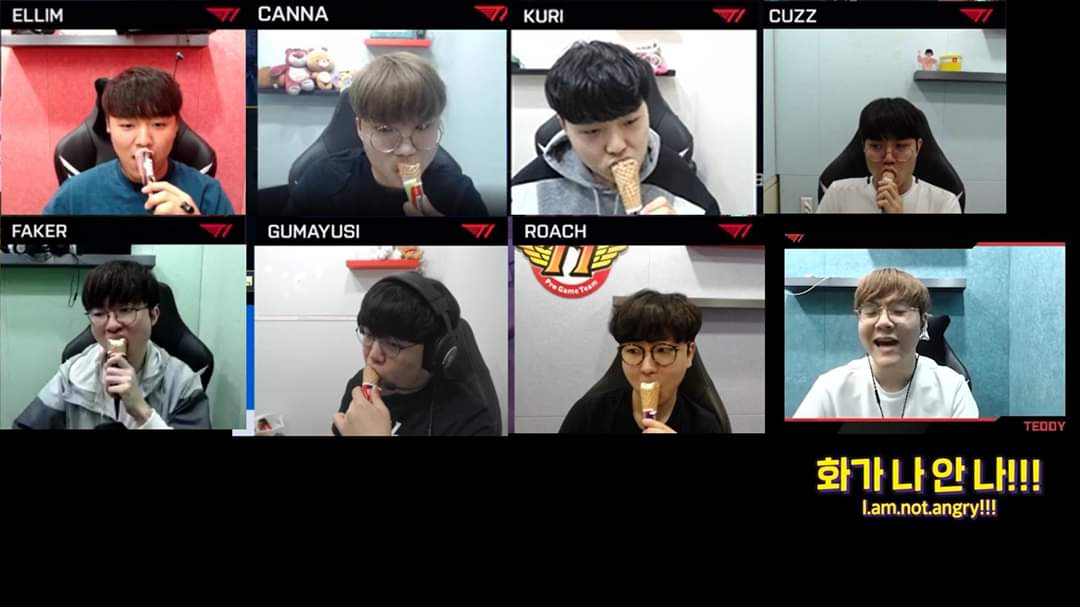 Bonus additional images of T1 members' ice cream ad, eating with great passion.