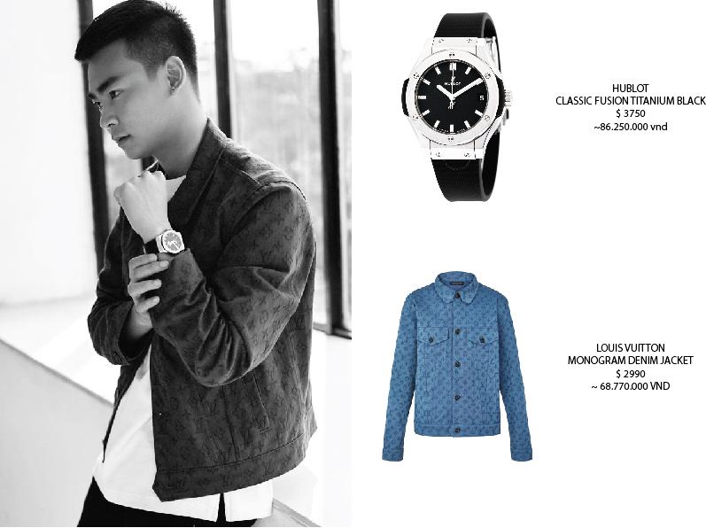 The Louis Vuitton jacket and Hublot watch are worth over 150 million VND