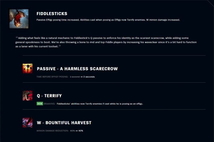 Two direct buffs in versions 10.9 and 10.11 made Fiddlesticks noticeably stronger
