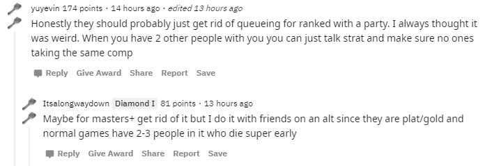 To address this issue, a player suggested removing the team mode in all ranks