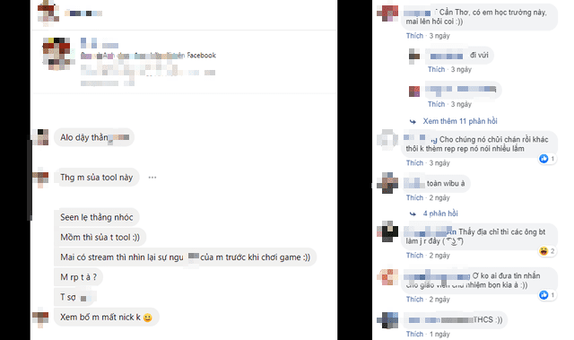 There are gamers in Can Tho, where the toolhack individuals have listed their workplace and school on Facebook, planning to go to the school to demand accountability