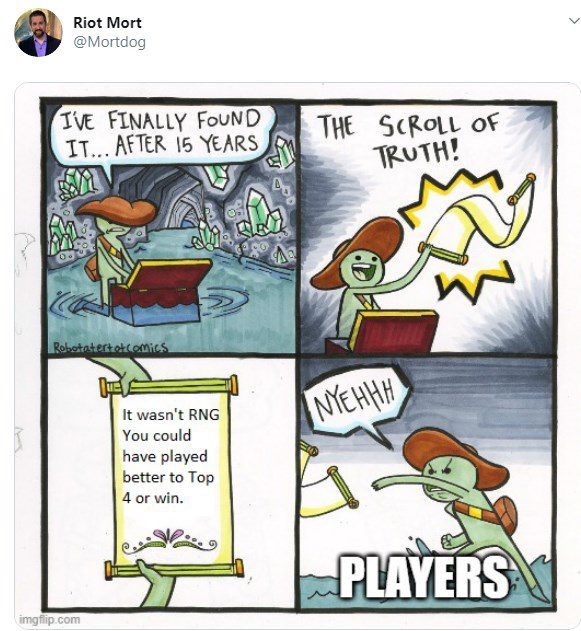 Riot Mortdog uses the famous meme 'Truth Scroll' to 'jibe' at Teamfight Tactics players