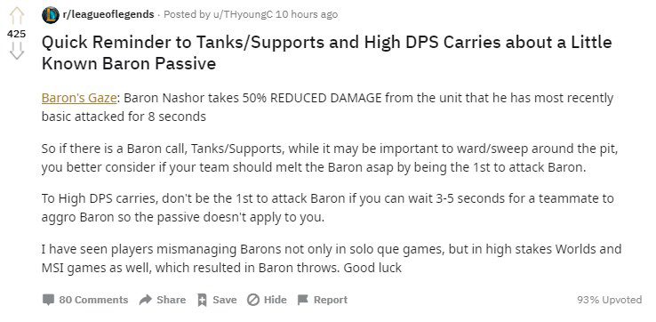 International gamers share tips on maximizing damage when taking Baron