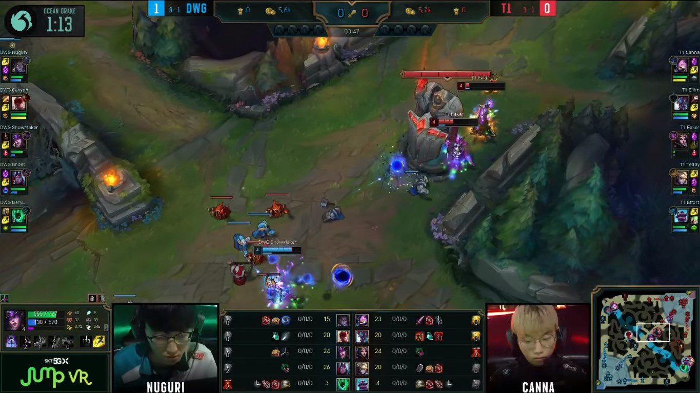 Faker almost got solo-killed in the mid lane