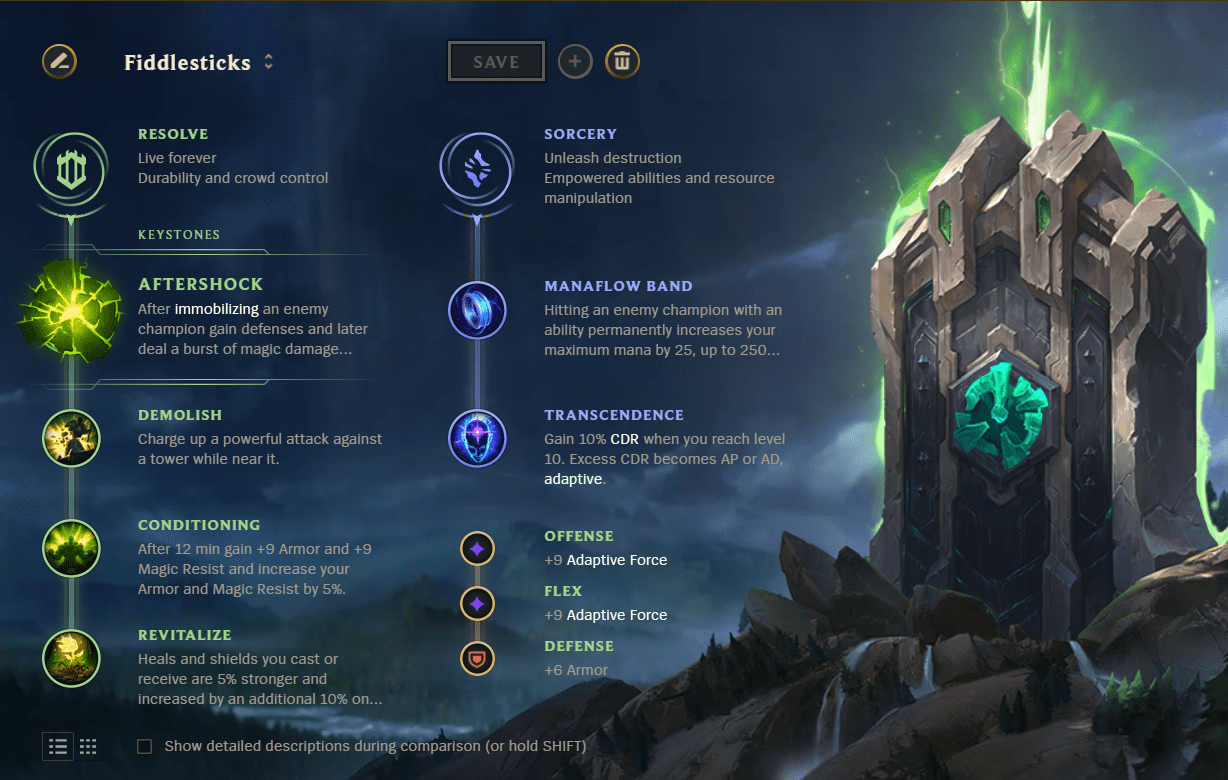 Rune page for Fiddlesticks top lane