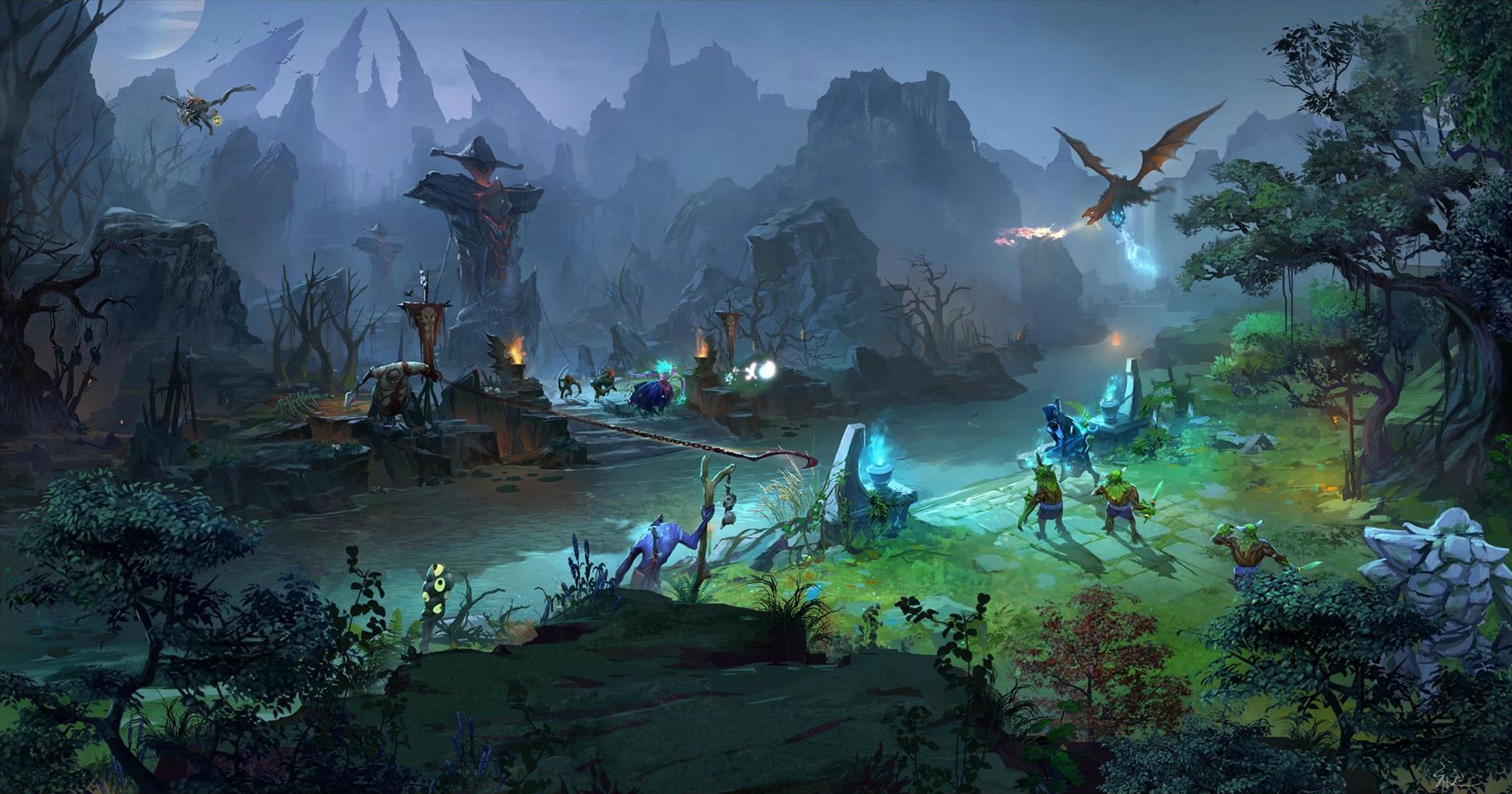 The map of DOTA2 is meticulously crafted down to the smallest detail