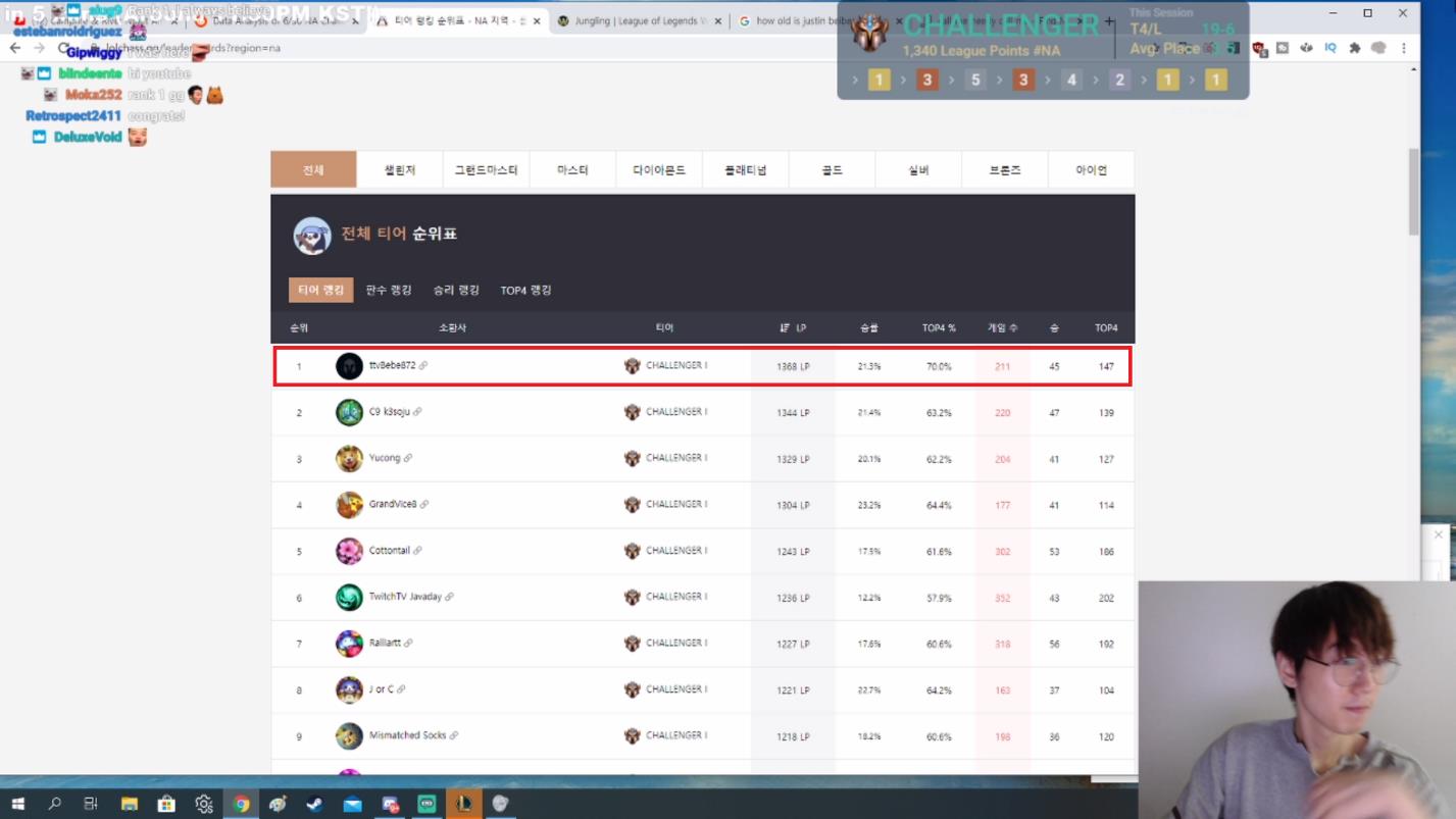 Bebe872 shares his rank 1 position in TFT on the North American server during his stream