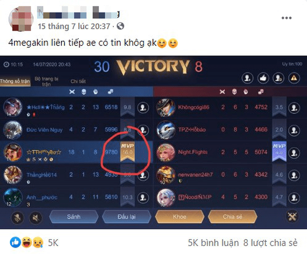 Gamer claims to achieve 4 consecutive Mega Kills with an astonishing MVP score of 16.