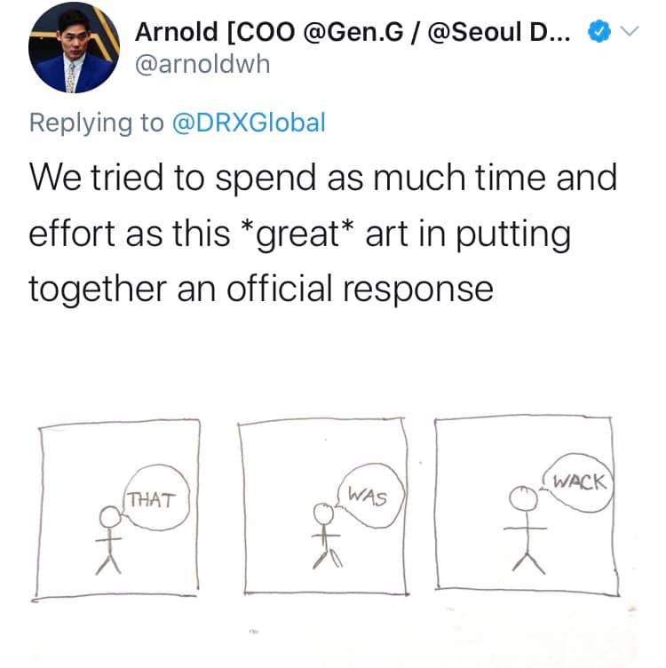 Gen.G's President's tweet directly tagging DragonX to mock the aforementioned webtoon