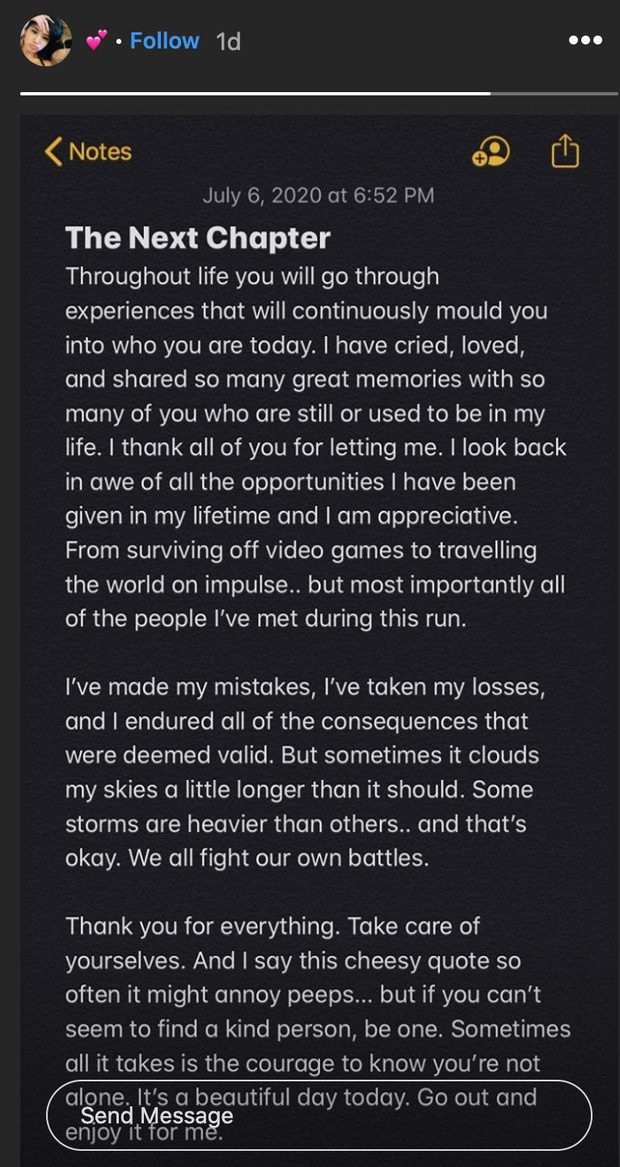 Last letters of Ohlana posted on her Instagram story.