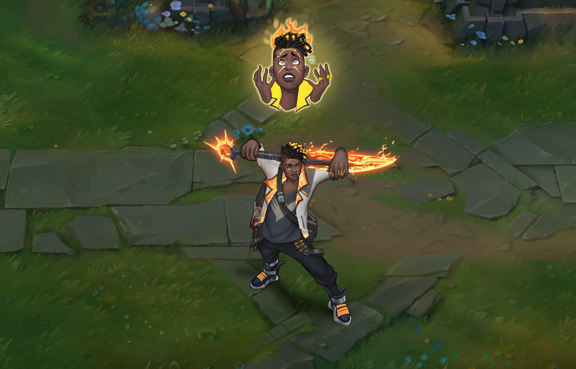 In-game, it somewhat resembles the modern version of the Infernal skin line