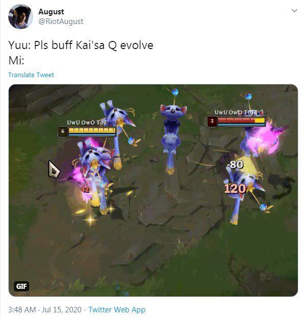 Riot August posts a new video about Kai'Sa using 'Yuumi's Rain'